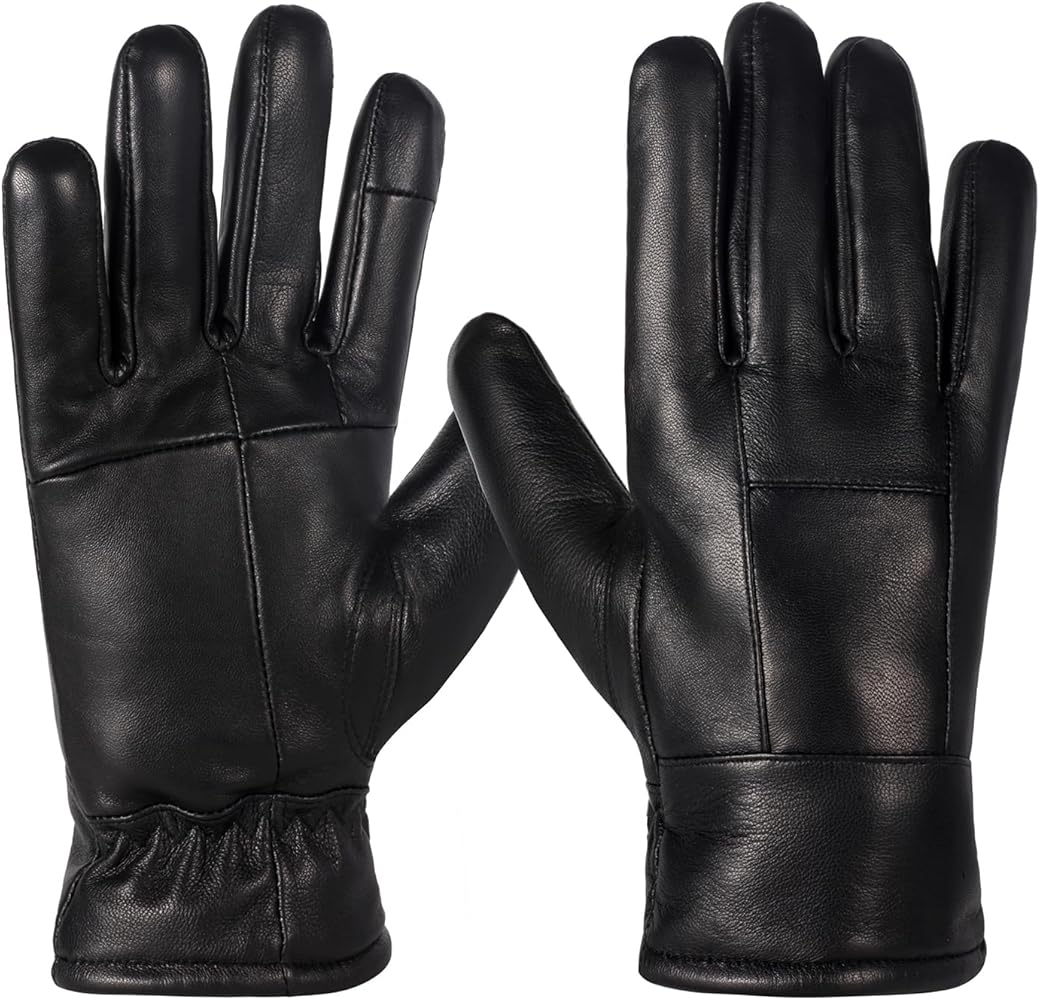 DOOWELL Winter Genuine Sheepskin Leather Gloves For Men,Black Touchscreen Glove,Driving Motorcycle Gloves with Warm Lining