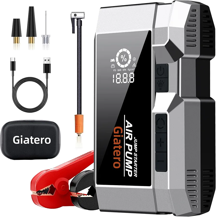 Q17 Jump Starter with Air Compressor, 4000A 150PSI Portable Jump Starter Battery Pack(Up to 10.0L Gas/8.0L Diesel), 12V Jump Box Car Battery Jumper Starter with Large LCD Display & Flashlight