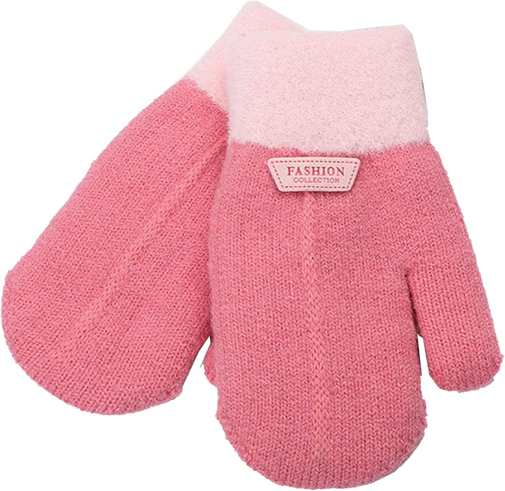 UTOWO Kids Double Layer Boy Stretch Knitted Mittens Girl Warm Knit Mittens Winter Outdoor Gloves for 3-7Y