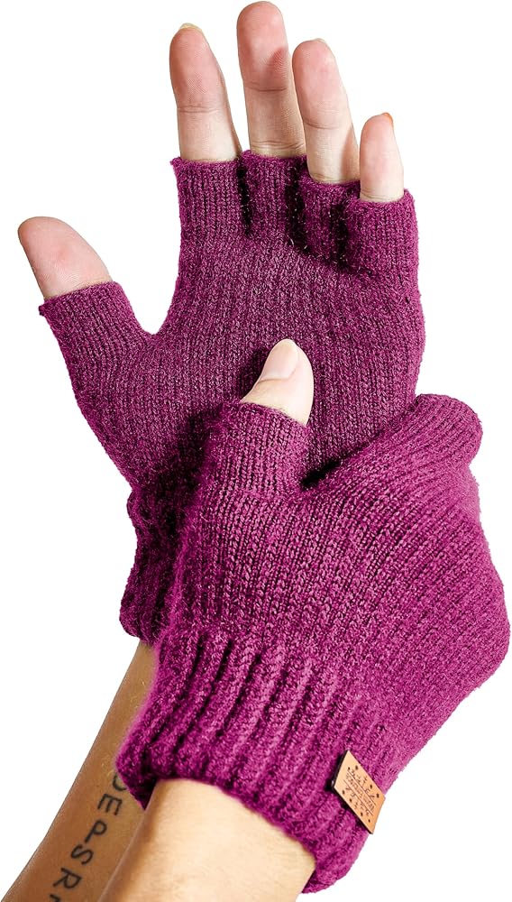 Fingerless Gloves for Women Men, Winter Warm Alpaca Wool Stretch Knit Adult Half Finger Glove for Typing, Driving