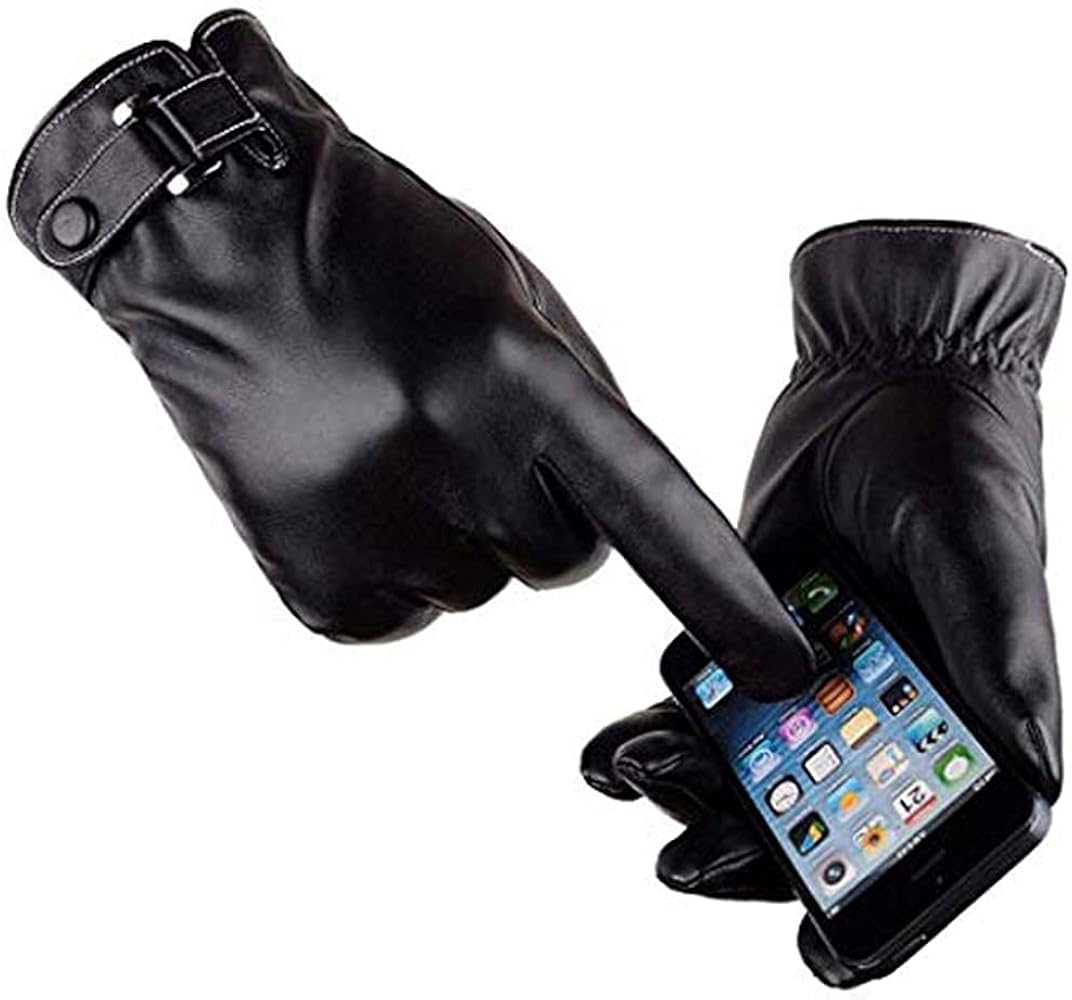 VICSPORT Men's Touchscreen Texting Leather Gloves Winter Warm Black Soft Gloves Cashmere Lining