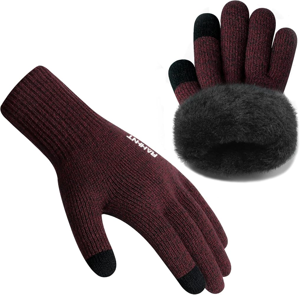 Rahhint Wool Winter Gloves Men Women Fleece lined Knit Gloves with Touchscreen Fingers Insulated Gloves Keep Hand Warm Gift