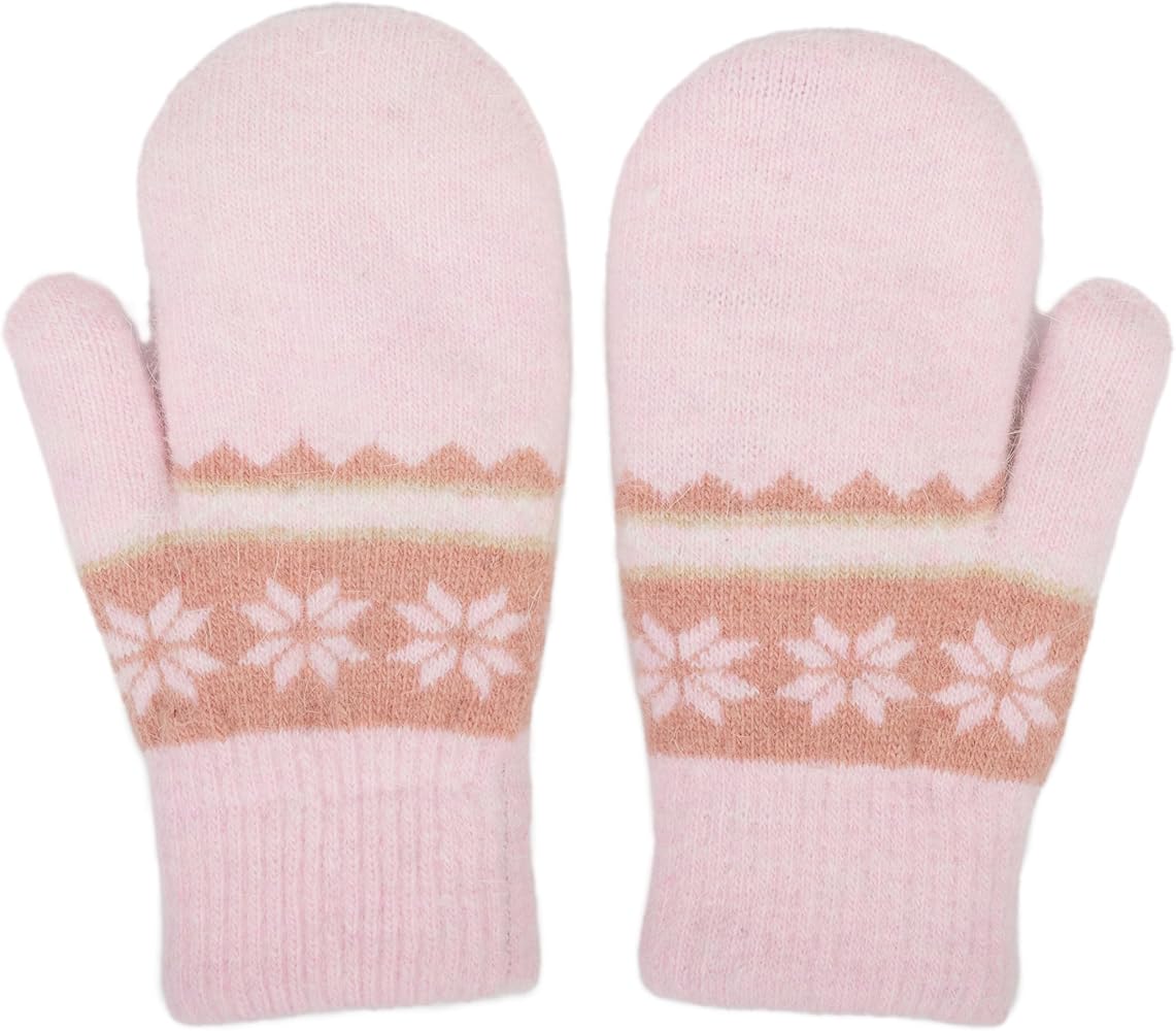 Kids-Double Layer-Warm-Knit Mittens - Girls-Boys-Winter Outdoor-Thickened Cold-Weather Wool Ski Gloves for 5-10 Years