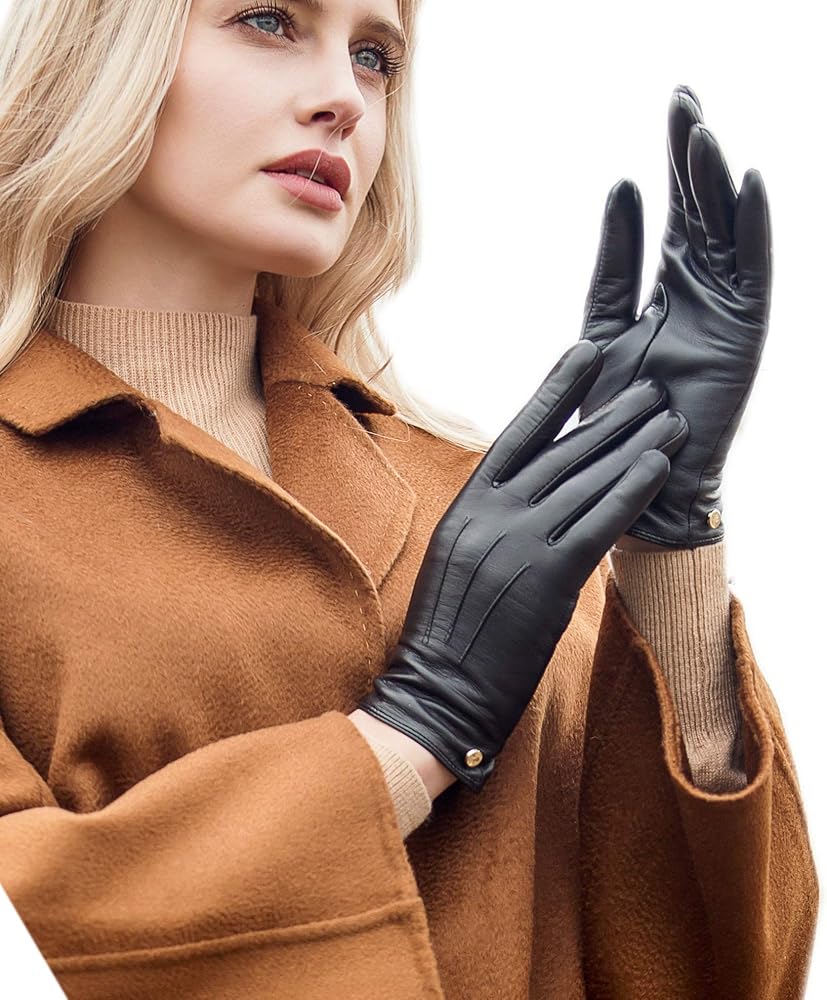 YISEVEN Women's Winter Genuine Leather Gloves Touchscreen Three Points