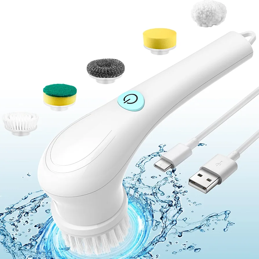 SoulLife Electric Spin Scrubber, Cordless Shower Scrubber with Rechargable Battery with 5 Replaceceable Attachment, Electric Cleaning Brush for Bathroom, Kitchen, Sink, Tile, Shoes, daily housekeeping