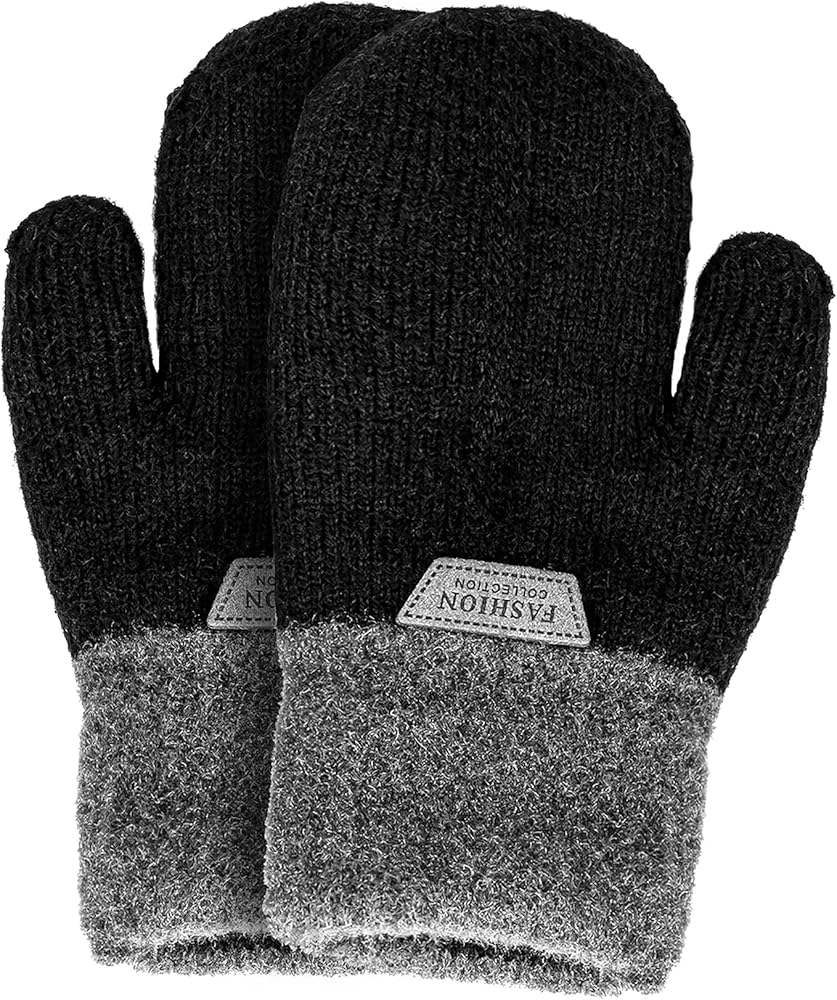 Double Layer Warm Knit Mittens for Kids Girls Boys Winter Outdoor Gloves for 5-10 Years