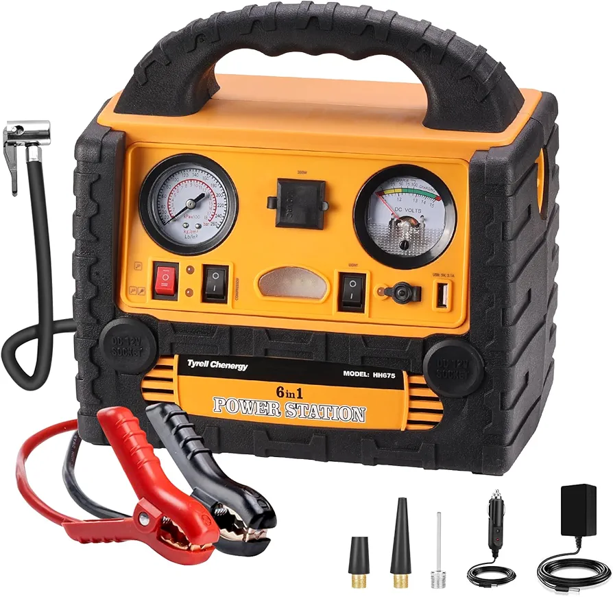 Jump Starter, BS ONE 700A Peak Current Car Battery Jump Starter with Air Compressor and Power Inverter, Jump Starter Battery Pack with 110V/200W AC Output & Led Light