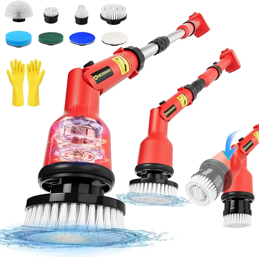 Electric Spin Scrubber Compatible for Milwaukee M18 18V Battery(Battery NOT Included), 1000 RPM Battery Powered Scrubber with Adjustable Extension Arm & 8 Brushes & Gloves for Tub/Tile/Floor