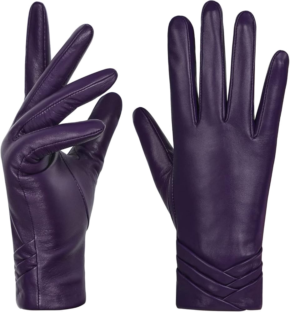 GSG Womens Leather Gloves Driving Touchscreen Warm Nappa Texting Winter Wool Knitted Liner