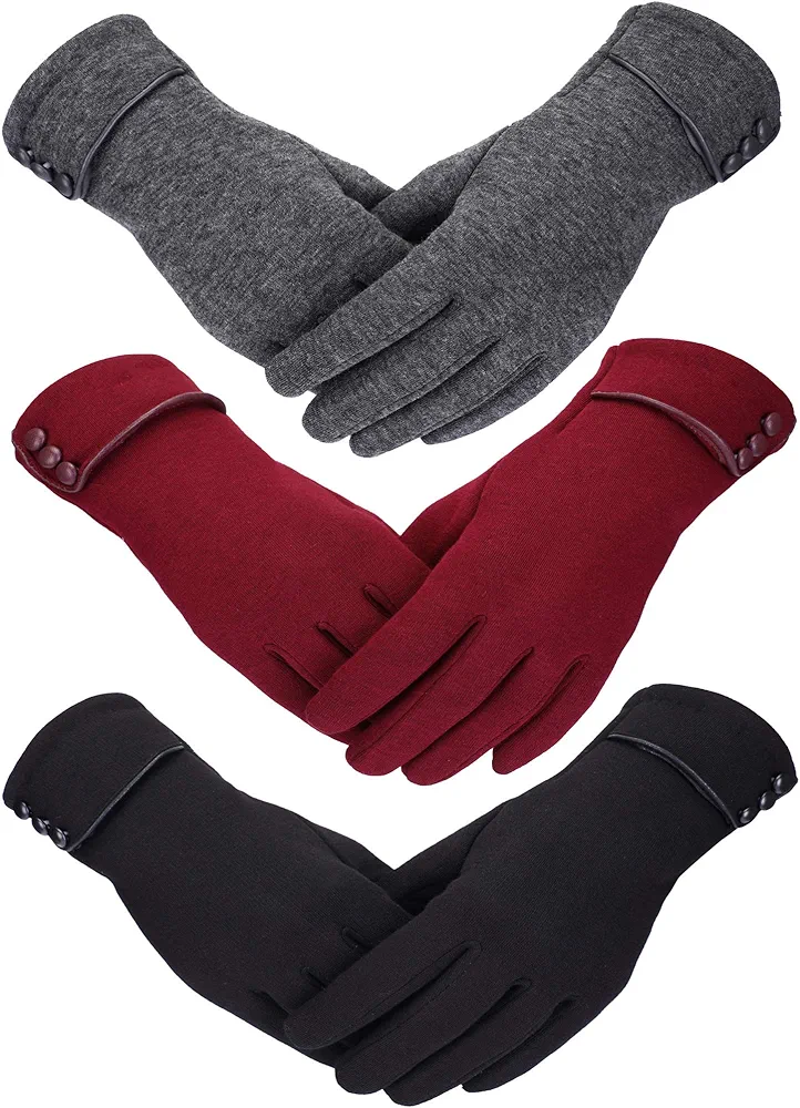 Patelai 3 Pairs Womens Gloves Winter Touchscreen Texting Phone Windproof Gloves Fleece Lined Cold Weather Warm Gloves