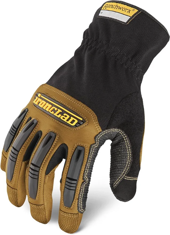 Ironclad Ranchworx Work Gloves RWG2, Premier Leather Work Glove, Performance Fit, Durable, Machine Washable, (1 Pair), RWG2-05-XL,Brown/Black