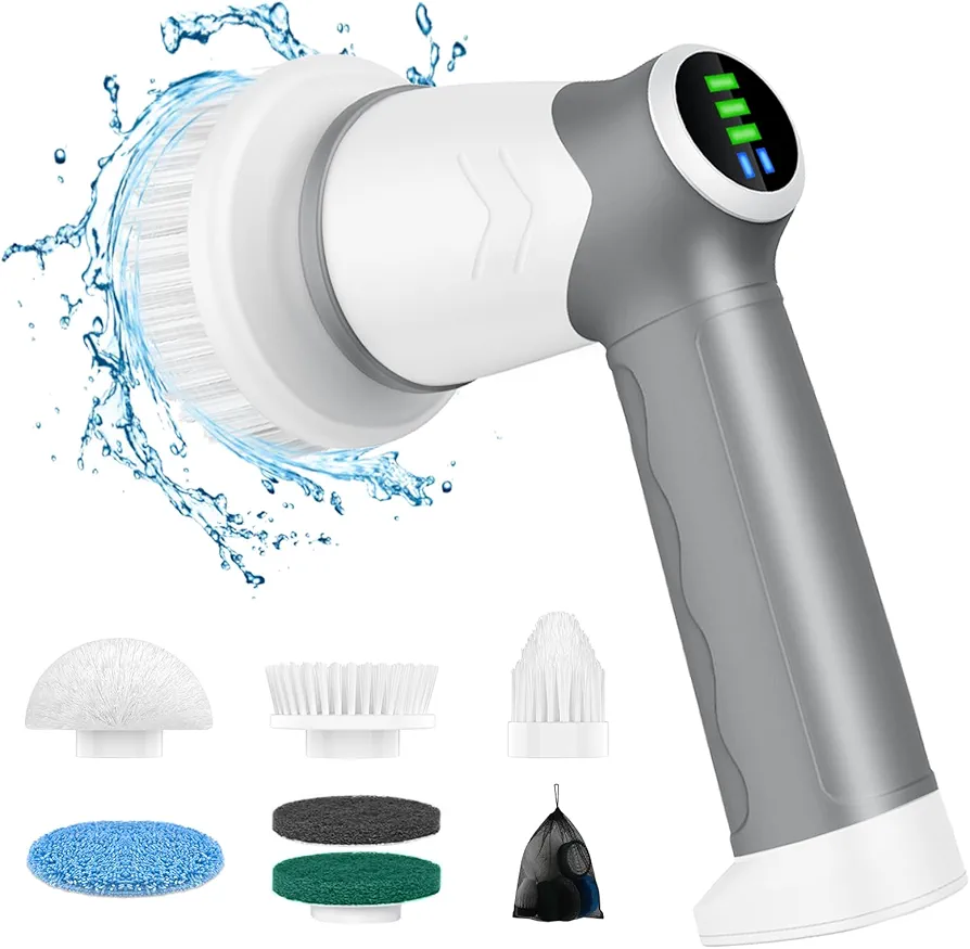 DAESUNG Electric Spin Scrubber, New Electric Scrubber for Cleaning Bathroom with 6 Replaceable Heads, LED Display, Spin Scrubber Brush, Power Scrubbers for Cleaning Shower/Grout/Sink