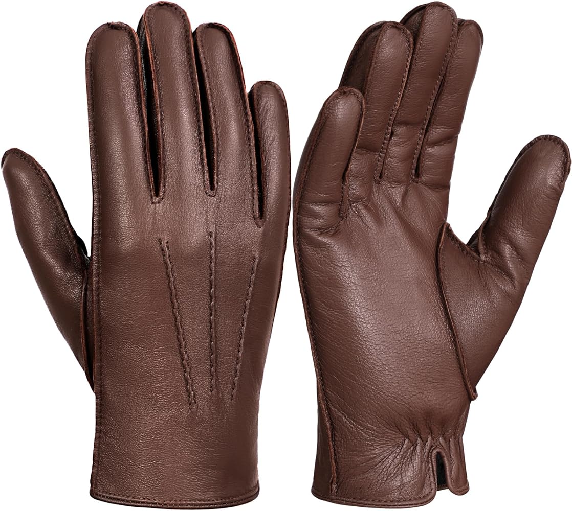 GSG Men Genuine Leather Gloves winter Driving Gloves touch screen Warm Fur Lined Classic Dress Sheepskin Hand-stitched