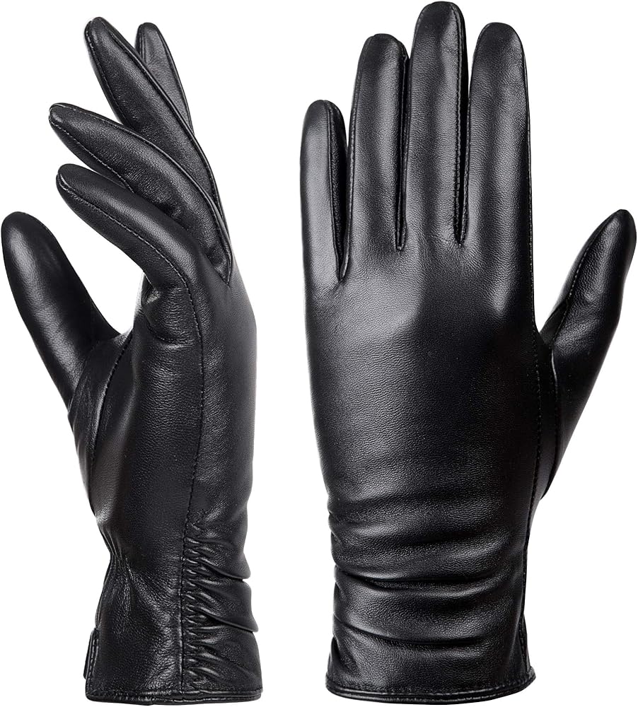 Womens Winter Leather Touchscreen Texting Warm Driving Lambskin Pure Genuine leather Gloves