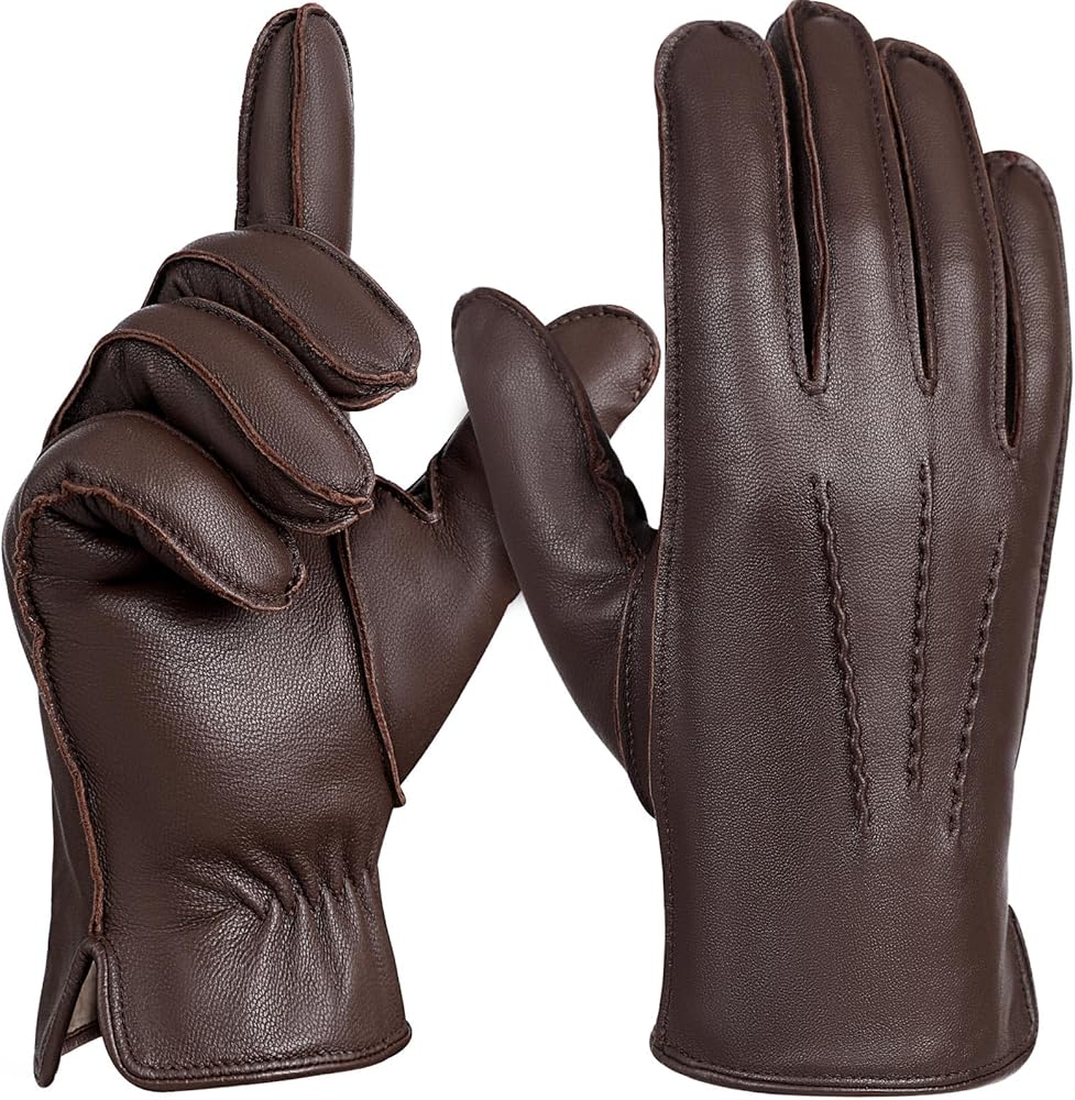 FIORETTO Mens Chrome-free Leather Driving Gloves with Wool Lined Touchscreen Sheepskin Winter Warm Gloves M24001