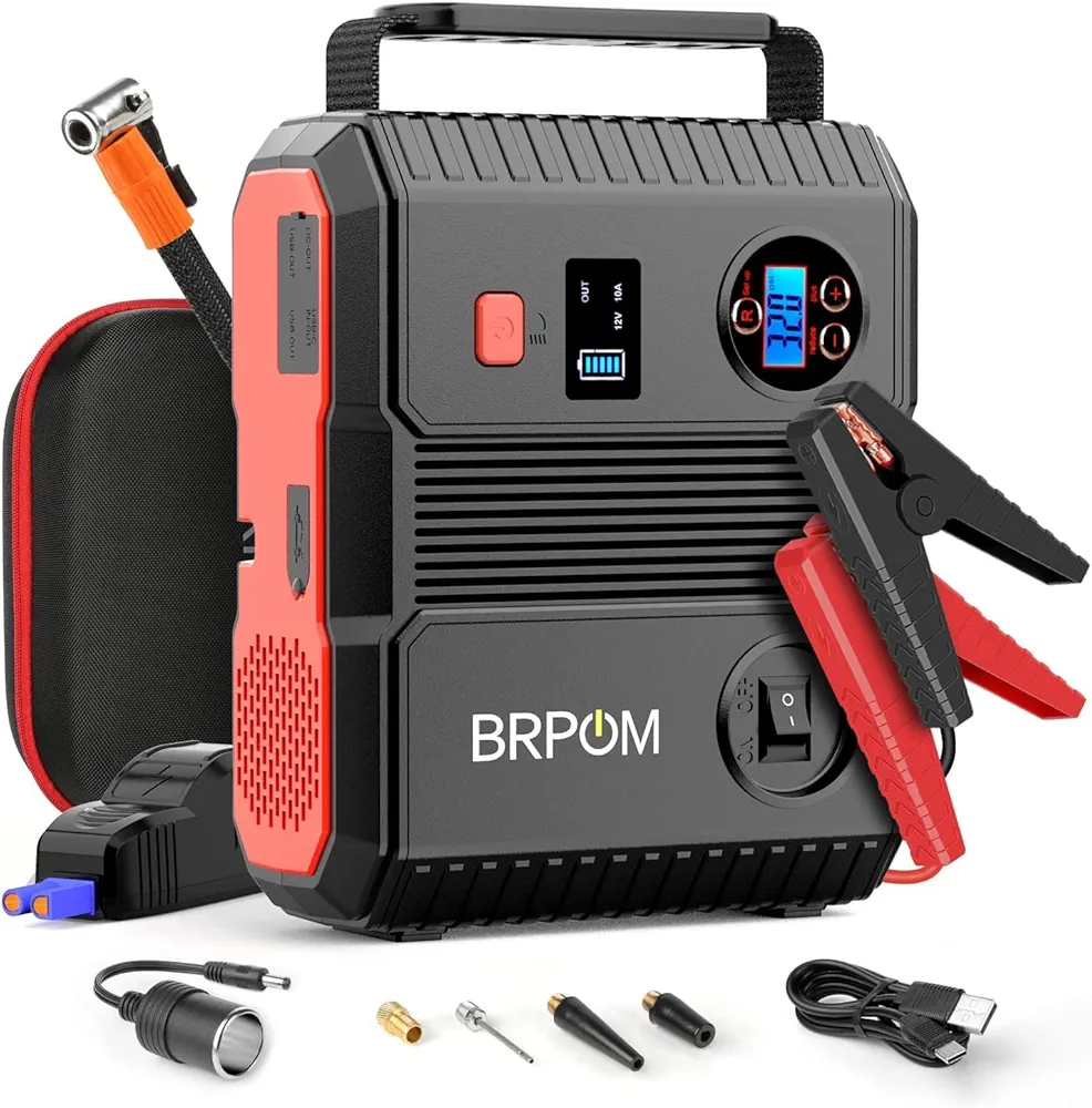 Car Jump Starter with Air Compressor, 150PSI 6000A Peak 24000mah (Up to All Gas or 8.0L Diesel Engine, 50 Times) Portable Jump Starter 12V Auto Battery Jump Pack QC 3.0 with 160W DC Out