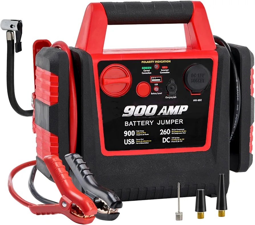 Car Battery Jump Starter with Air Compressor 1000Amp Portable Car Jump Starter(Satisfy 5L Gas/Diesel),12V Car Battery Charger with 260PSI Tire Inflator, Jumper Cable with USB/DC Port