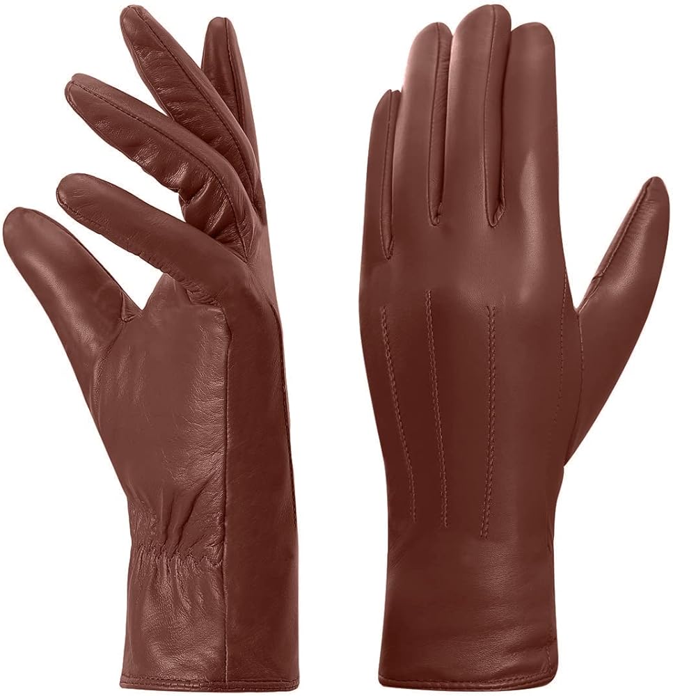 Harssidanzar Leather Gloves Women, Winter Warm Fleece Lining Touchscreen Texting Warm Driving Lambskin Leather Gloves GL018