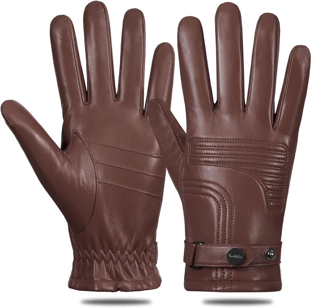 FIORETTO Mens Genuine Leather Driving Gloves Winter with Warm Wool Lined Touchscreen Sheepskin Gloves M200814