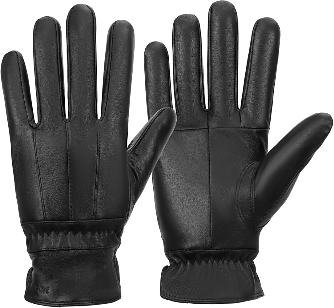 Leather Gloves for Men,Genuine Sheepskin Driving Gloves Men,Warm Lined Full-Hand Touchscreen Winter Gloves for Gift