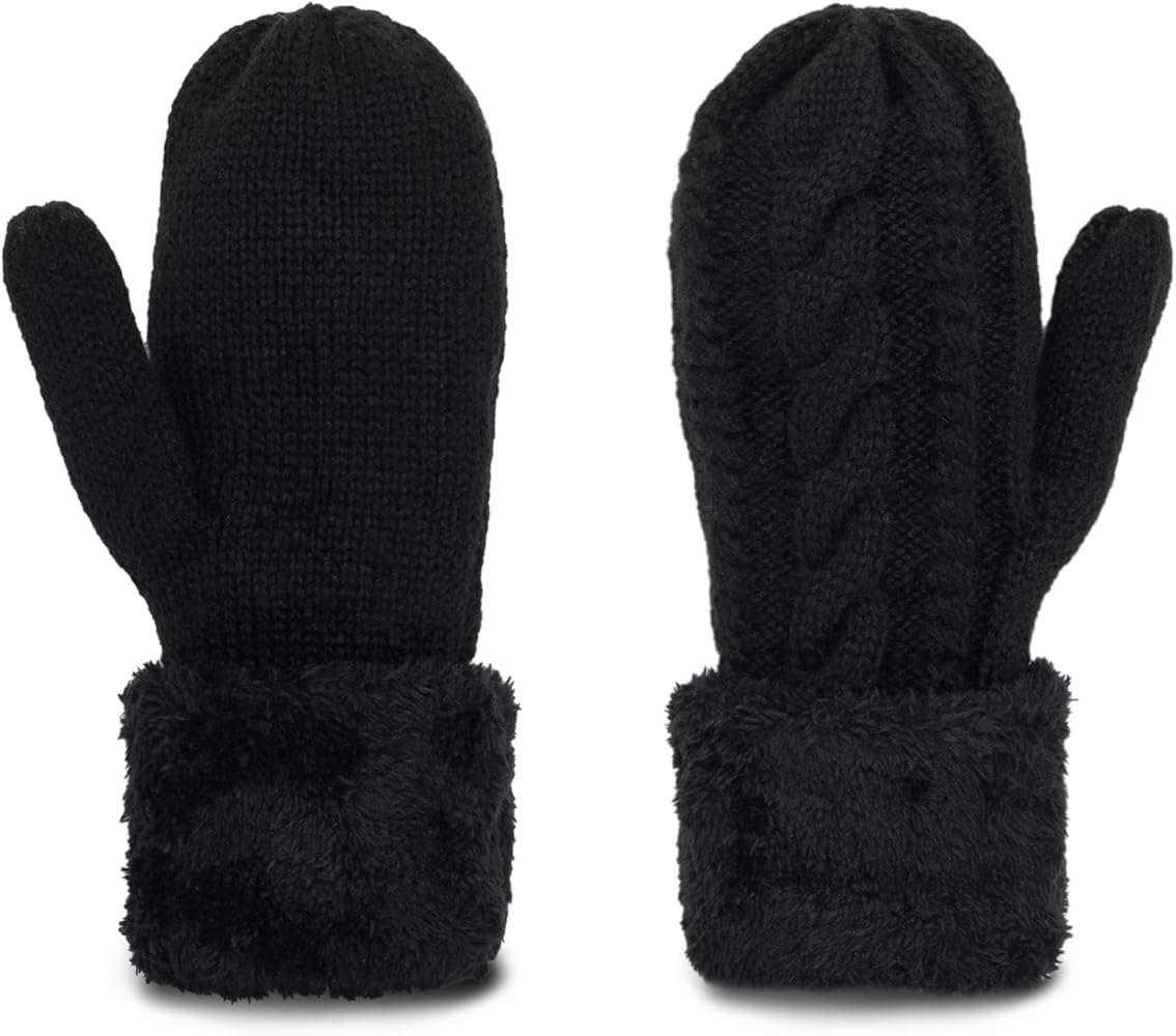 Double Layer-Warm-Knit Mittens for Women-Winter-Plus-Velvet-Thickened Cold-Weather-Outdoor-Ski-Cycling-Gloves S/M