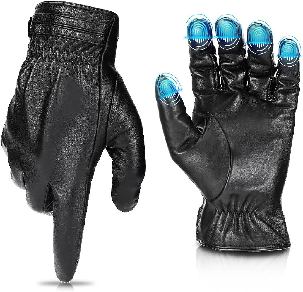 KEMIMOTO Winter Sheepskin Leather Driving Gloves for Men Women All Fingers Touchscreen Texting Riding Gloves