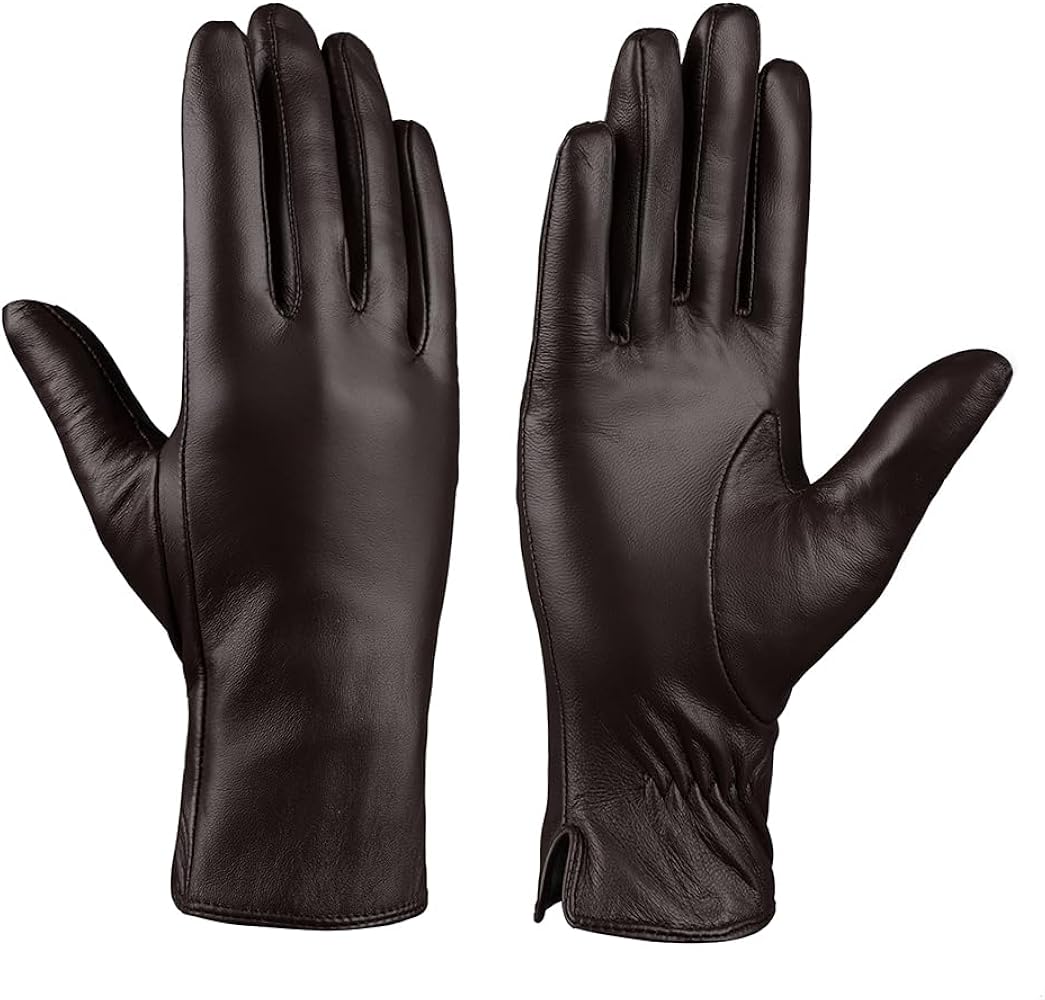 MGGMOKAY Women Leather Gloves Lambskin Touch Screen Winter Warm Gloves Cashmere Lined