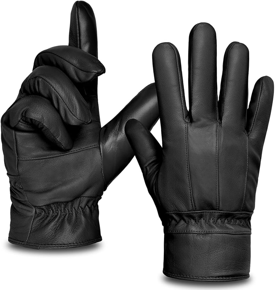 Harssidanzar Men's Leather Gloves Sheepskin Touchscreen Texting Warmth Fur Lined Winter Driving Leather Gloves SM043US