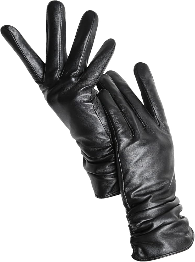 Women's Leather Gloves Winter Warm Plus fleece Short Thin Touch Screen Driving Sheepskin Gloves