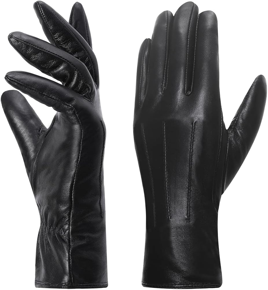 Harssidanzar Leather Gloves Women, Winter Warm Fleece Lining Touchscreen Texting Warm Driving Lambskin Leather Gloves GL018