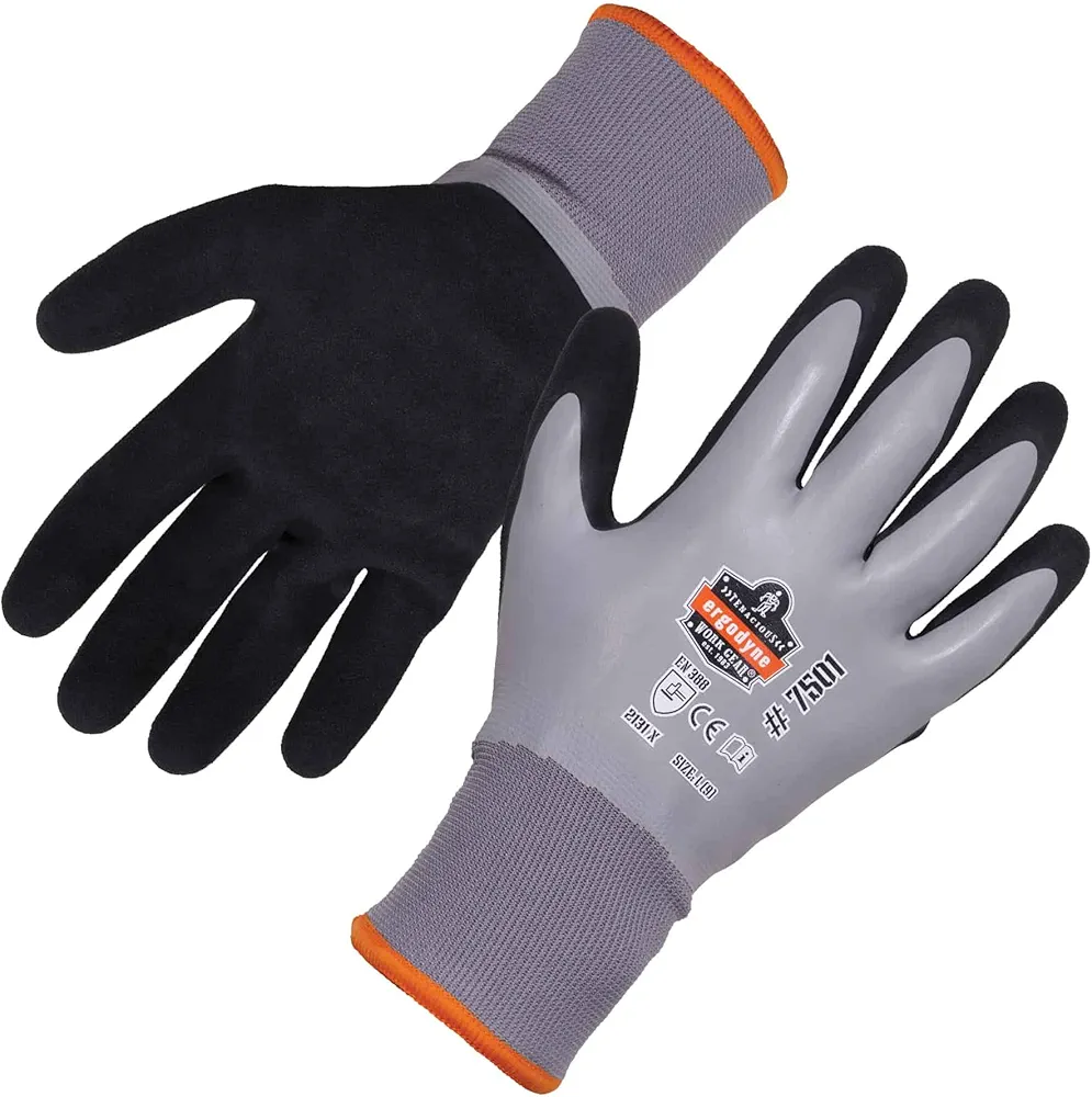 Ergodyne ProFlex 7501 Coated Waterproof Winter Work Gloves, Sandy Nitrile Coated Palms, Thermal Fleece Lining, Gray, Small (1 Pair)