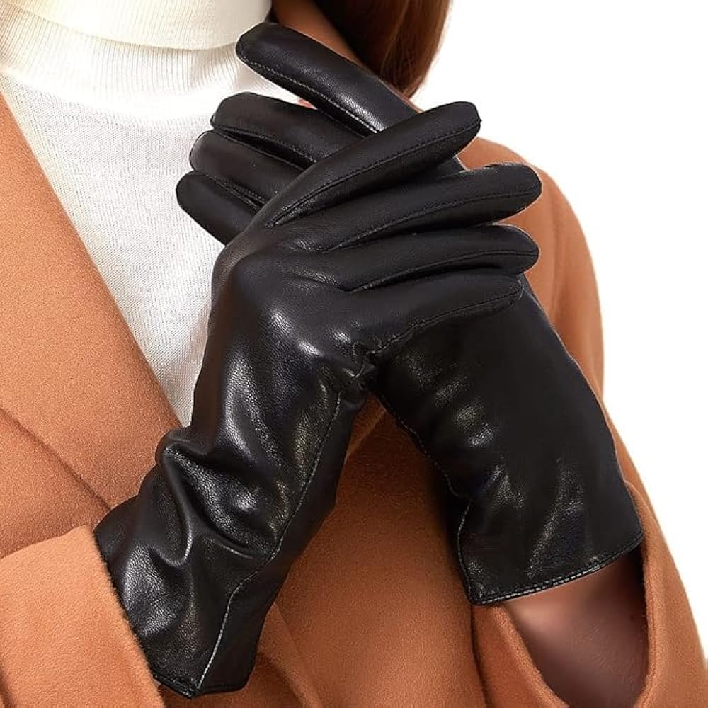 ZLUXURQ Luxury Italian Soft Leather Gloves for Women - Genuine SheepSkin Leather Women’s Cold Weather Gloves Cashmere Lined