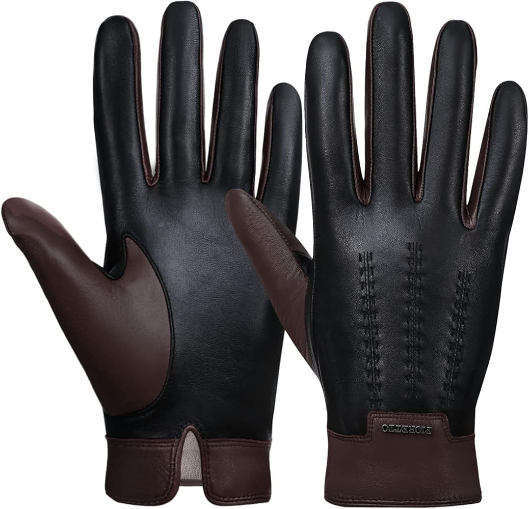 FIORETTO Mens Winter Genuine Leather Gloves Cashmere and Wool Lined Warm Touchscreen Leather Driving Gloves M180807