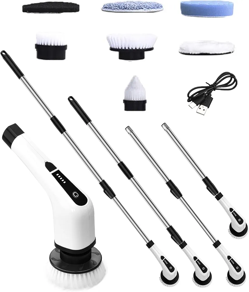 Electric Spin Scrubber Cleaning Brush: Cordless Power Shower Scrubber for Cleaning Bathroom Tub Tiles Car with Long Handle | Portable E Spin Bathtub Spinning Cleaner Scrub Brush Household Use Supplies