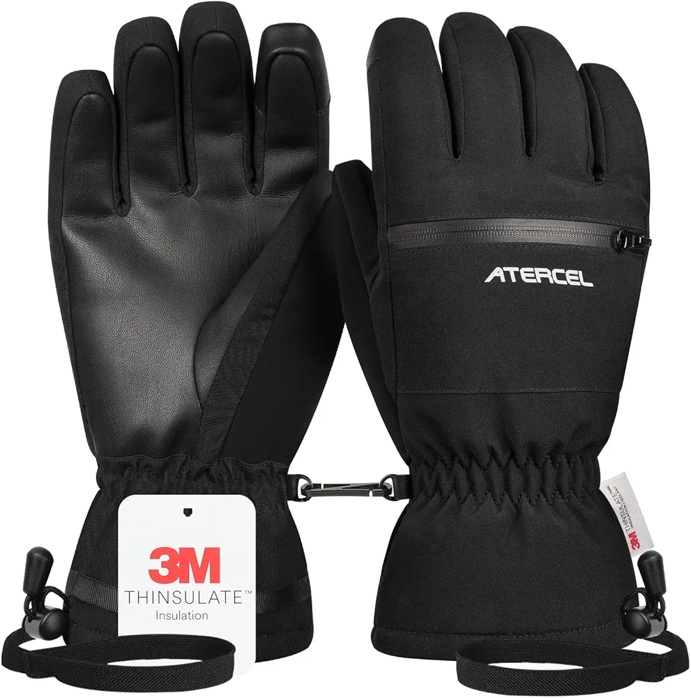 ATERCEL Waterproof Ski Gloves, Warm 3M Thinsulate Gloves, Touchscreen, Ideal for Men and Women in Skiing, Snowboarding, Snowmobiling, Hiking and Other Winter Outdoor Activity.