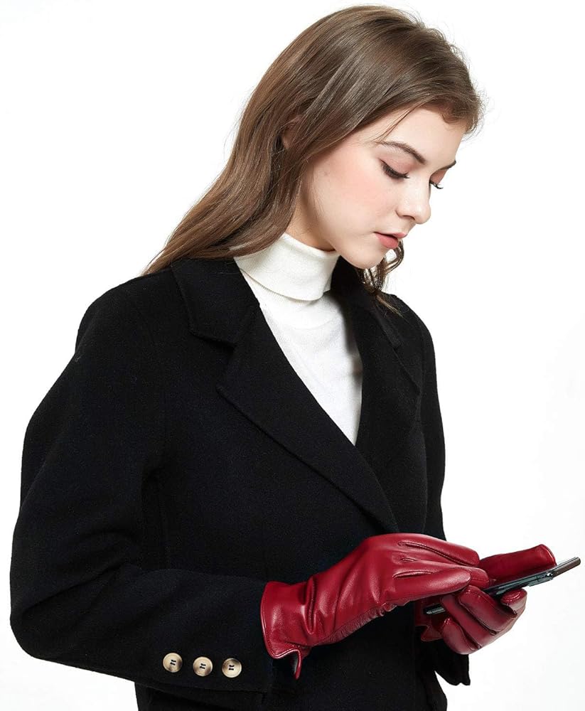 ZLUXURQ Womens Soft Genuine Lambskin Leather Touchscreen Winter Driving Gloves Cashmere Lined