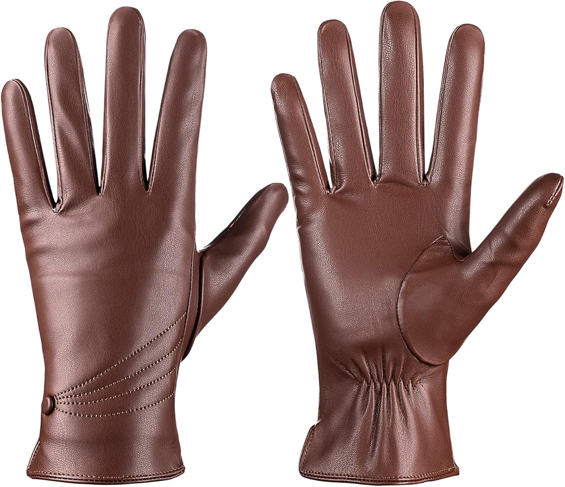 Winter Leather Gloves for Women, Warm Touchscreen Driving Texting Cashmere Lined Gloves…