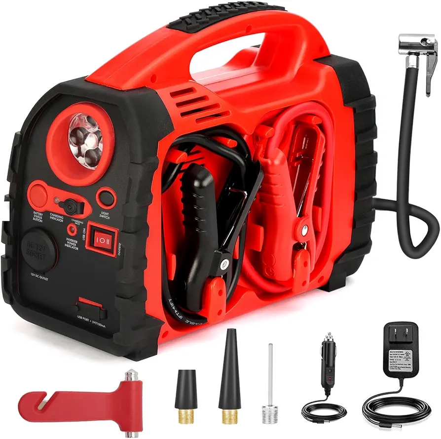 Jump Starter, acetek 1000Amp 12V Lead-Acid Battery Jump Starter with 260 PSI Air Compressor, Jump Box for Up to 5.0L Gas & 5.0L Diesel Engines, Portable Power Station with LED Light