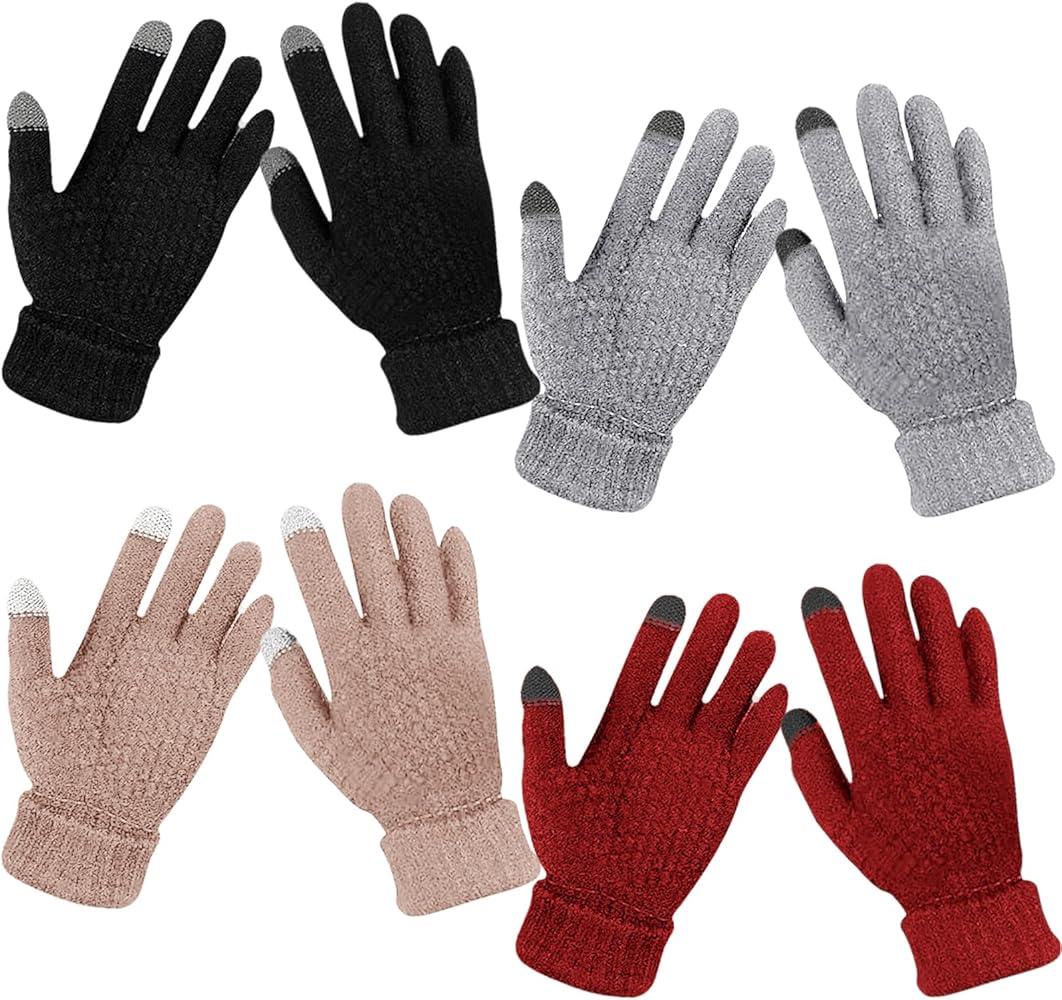 SATINIOR Winter Touchscreen Gloves Warm Knitted Gloves Fleece Lined Gloves Elastic Cuff Winter Texting Gloves for Women Men