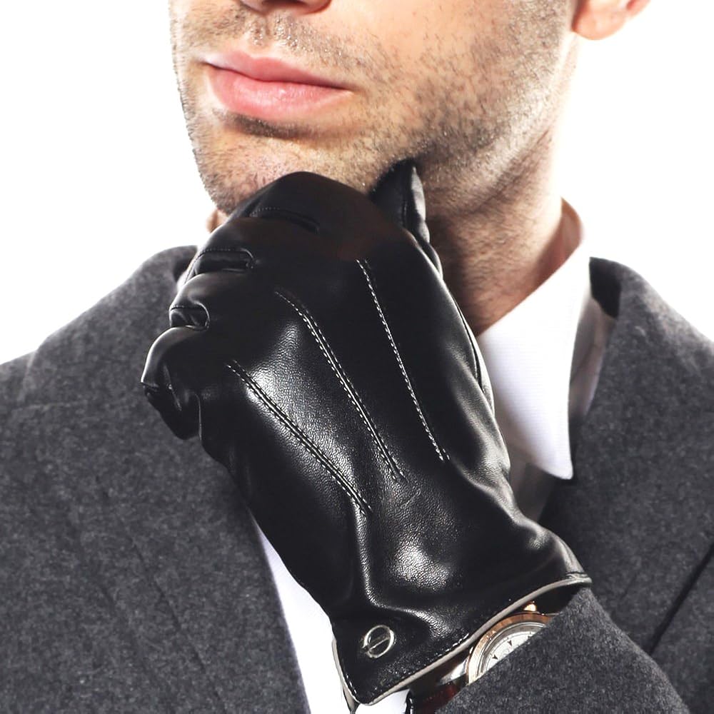 ELMA Winter Leather Gloves for Men -Touchscreen Cashmere/Fleece Lined Cold Weather Driving Fashion Dress