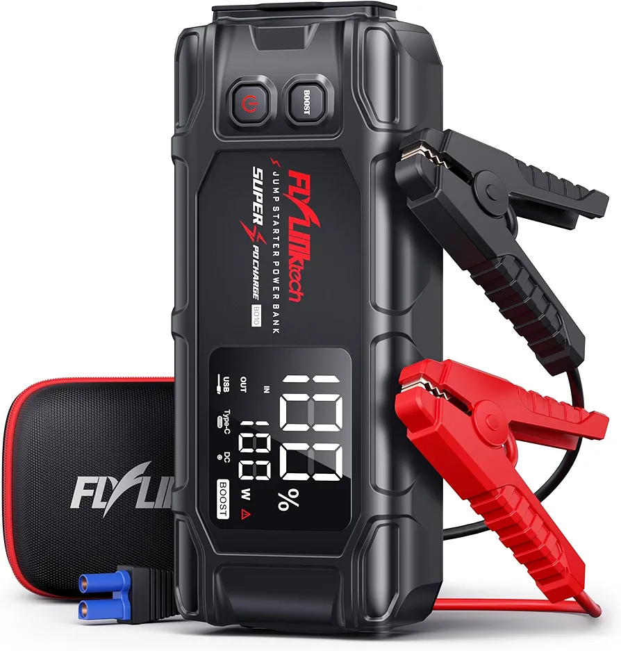 FLYLINKTECH Car Battery Jump Starter, 8000A Peak 26800mAh Jump Start Battery Pack(for All Gas or up to 12L Diesel),12V Jump Box with PD45W Fast Charging and 600 Lumen LED Light