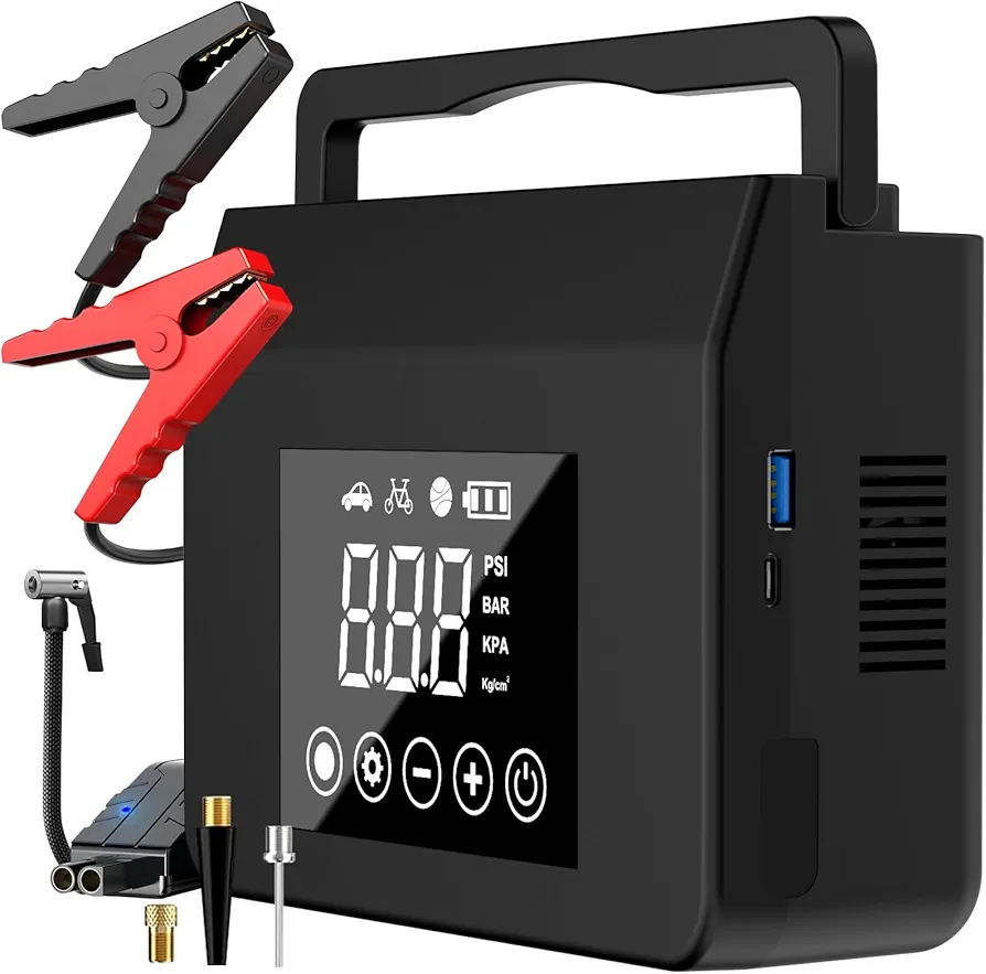 Portable Car Jump Starter with Air Compressor, Capapro 150PSI 4000A Fast Battery Jump Starter Charger with Digital Tire Inflator, Pack with Type-C Quick Charge