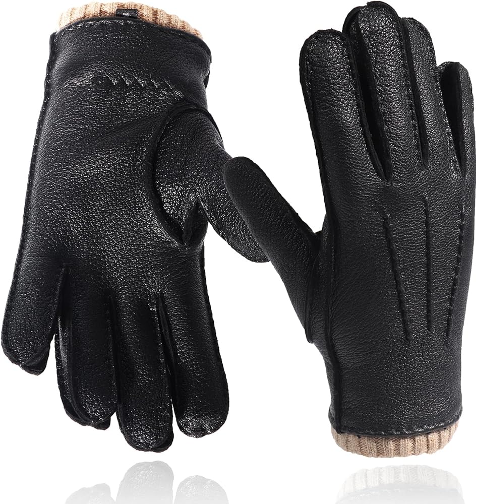 Genuine Leather Gloves for Men Touchscreen Driving Dress Outdoor Sheepskin Leather&Cashmere Lined Winter