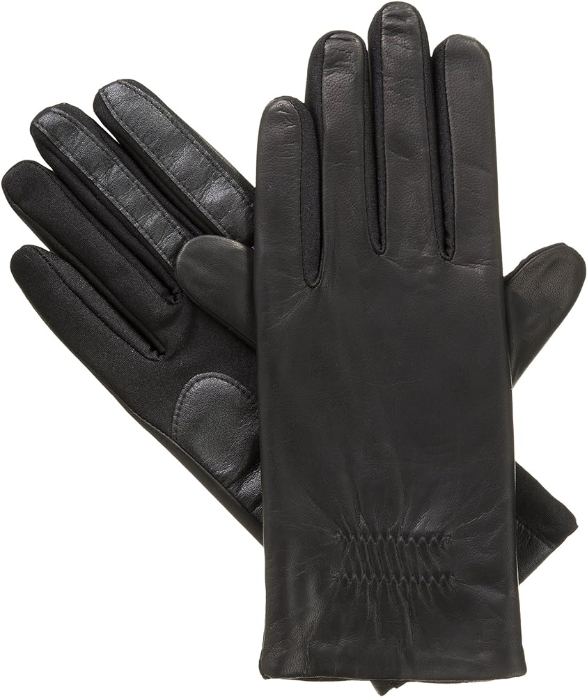 isotoner Women's Classic Stretch Leather Touchscreen Cold Weather Gloves, Fleece Lining