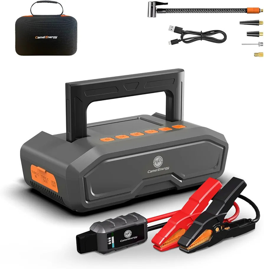 Jump Starter with Air Compressor, 4000A Peak Car Battery Jumper for 9L Gas, 8L Diesel - Portable 12V Battery Charger Booster with 150 PSI Tire Inflator, Jump Box Car Battery Jumper Starter Portable