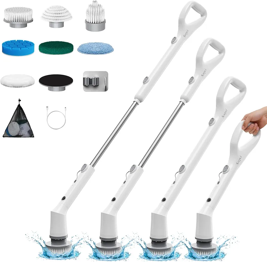 Electric Spin Scrubber,2024 New Cordless Cleaning Brush,Shower Cleaning Brush with 7 Replaceable Brush Heads, Power Scrubber 3 Adjustable Speeds,Detachable Long Handle & IPX7 Waterproof