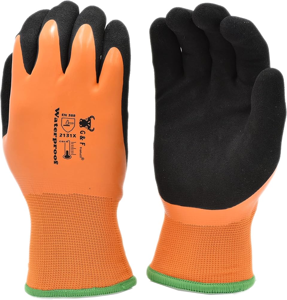 G & F Products Waterproof cold weather Double Coated Windproof HPT Plam and Fingers Acrylic Terry inner