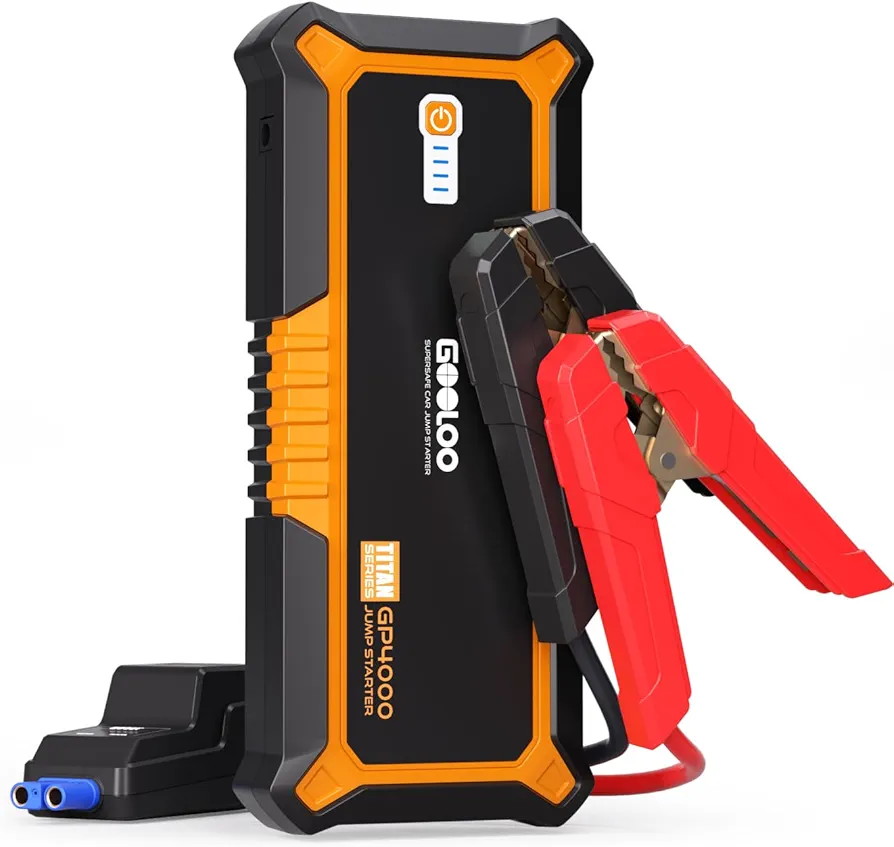 GOOLOO 4000A Peak Car Jump Starter 12V Auto Battery Booster SuperSafe Lithium Jump Box for All Gas, Up to 10.0L Diesel Engine, Portable Power Pack with USB Quick Charge and Type C Port, Orange