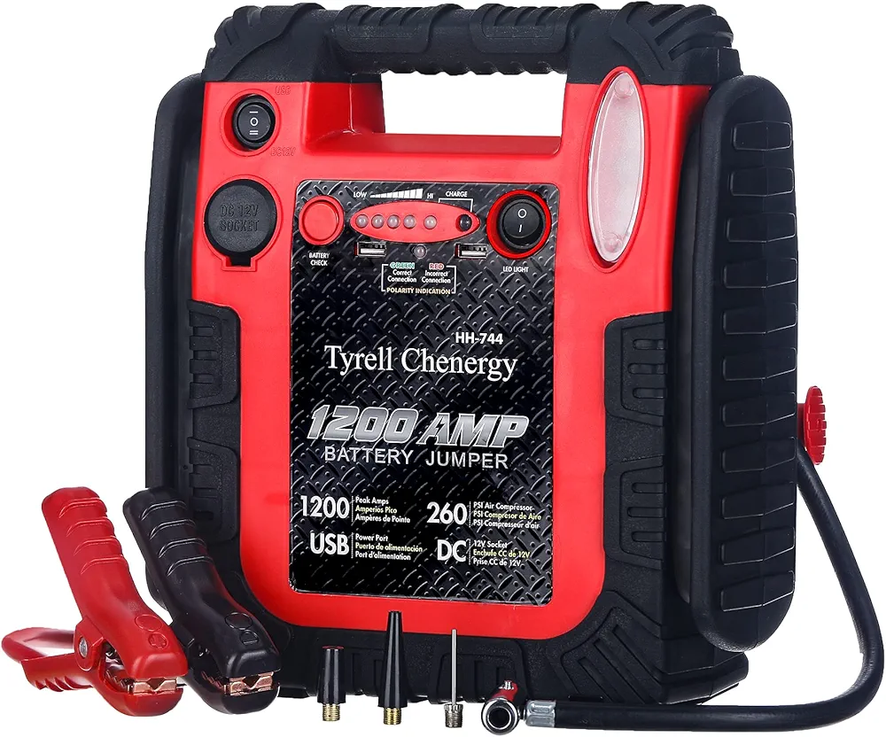 1200A Jump Starter with Air Compressor,20000mAh Car Battery Jump Starter 260PSI Tire Inflator,12V Auto Lead-Acid Battery Booster (Up to 6L Gas or 6L Diesel Engine) with LED Light & USB