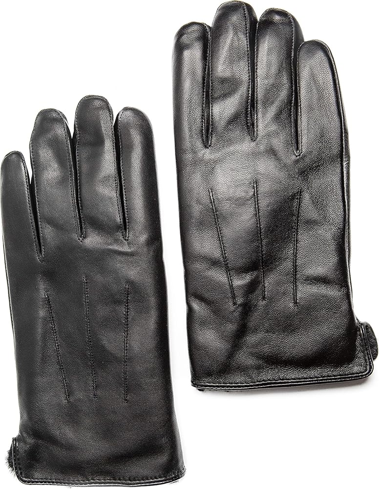 Men's Rabbit Fur Lined Leather Gloves, Touchscreen, Leather Gloves for Men, Gift Box